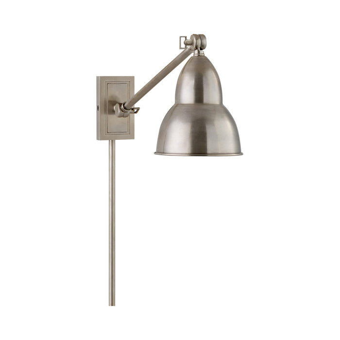 French Library Arm LED Wall Light in Antique Nickel.