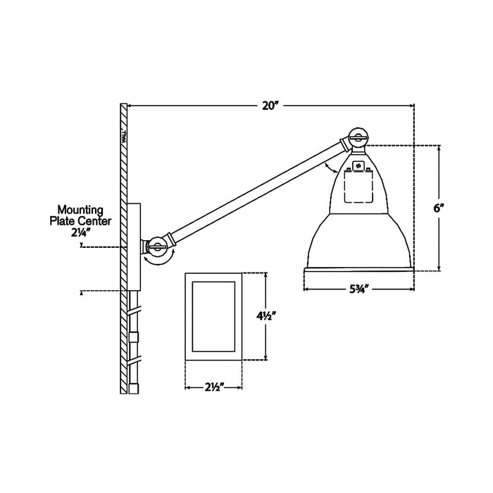 French Library Arm LED Wall Light - line drawing.