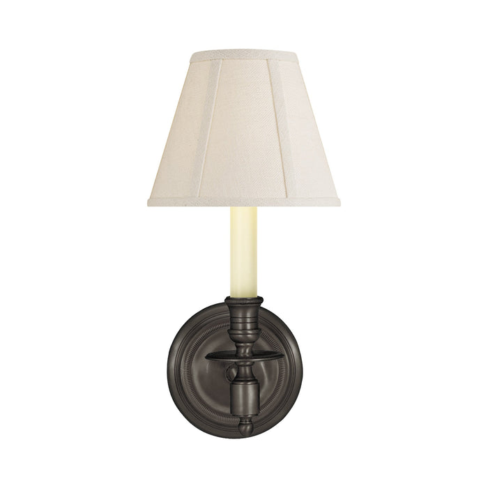 French Wall Light in Bronze/Linen Shade.