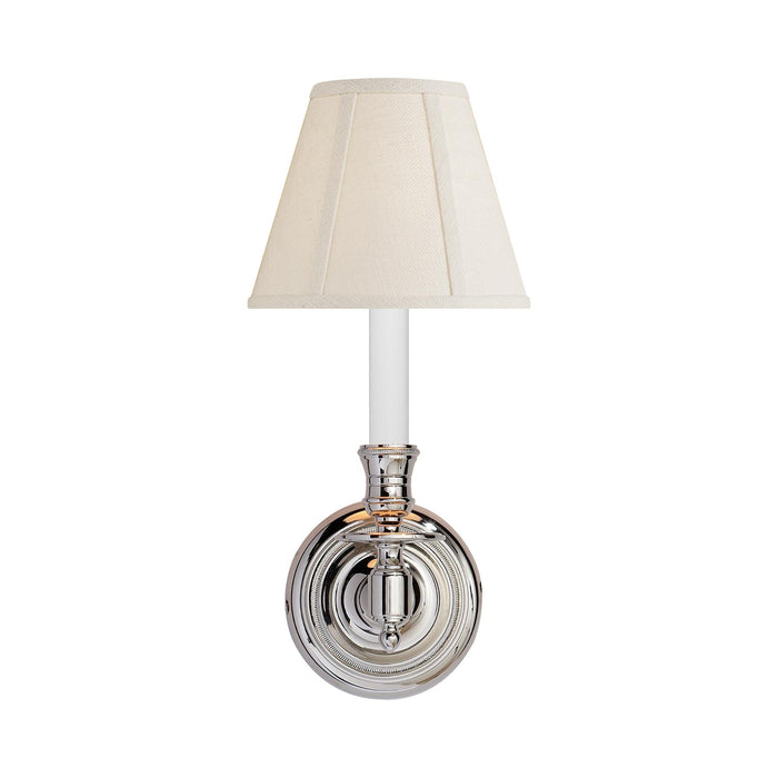 French Wall Light in Polished Nickel/Linen Shade.