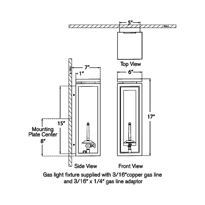 Fresno 3/4 Outdoor Gas Wall Light - line drawing.