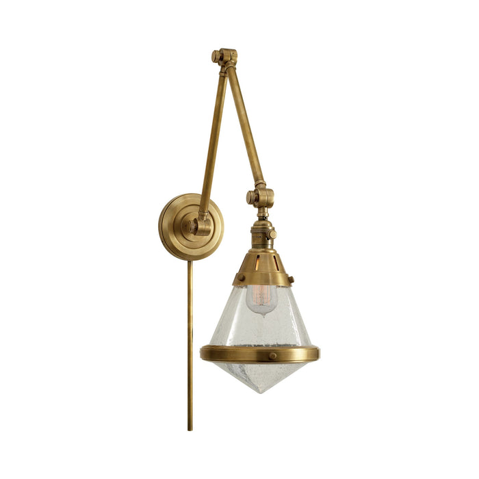 Gale Library Wall Light in Hand-Rubbed Antique Brass/Seeded Glass.