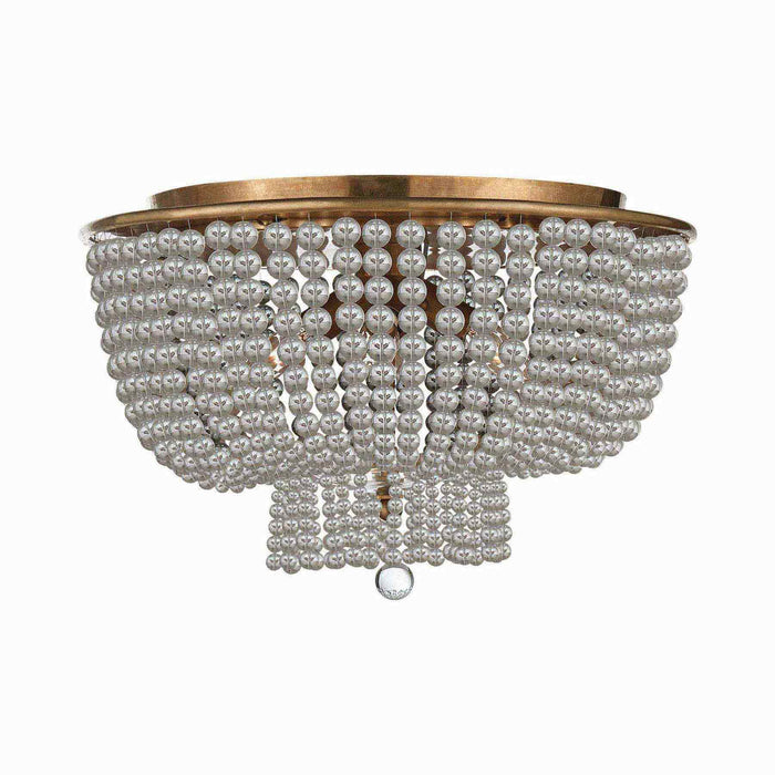 Jacqueline Flush Mount Ceiling Light in Hand-Rubbed Antique Brass/Clear Glass.