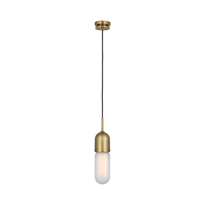 Junio LED Mini Pendant Light in Hand-Rubbed Antique Brass/Frosted Glass.