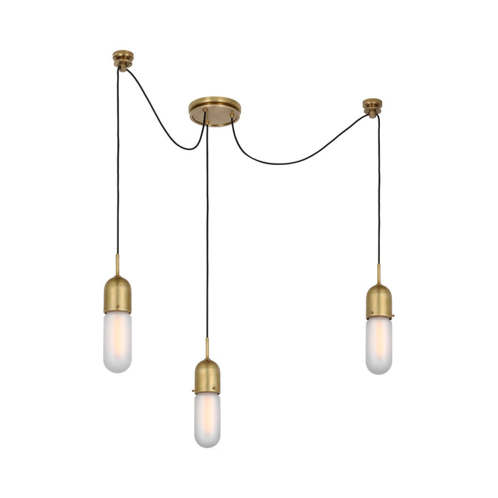 Junio LED Multi Light Pendant Light in Hand-Rubbed Antique Brass/Frosted Glass (3-Light).