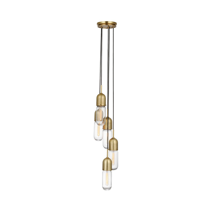 Junio LED Multi Light Pendant Light in Hand-Rubbed Antique Brass/Clear Glass (5-Light).