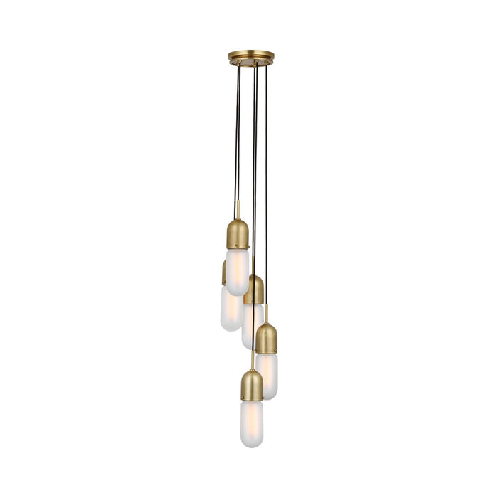 Junio LED Multi Light Pendant Light in Hand-Rubbed Antique Brass/Frosted Glass (5-Light).