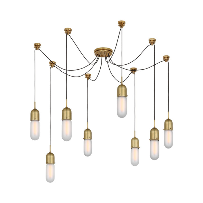 Junio LED Multi Light Pendant Light in Hand-Rubbed Antique Brass/Frosted Glass (8-Light).