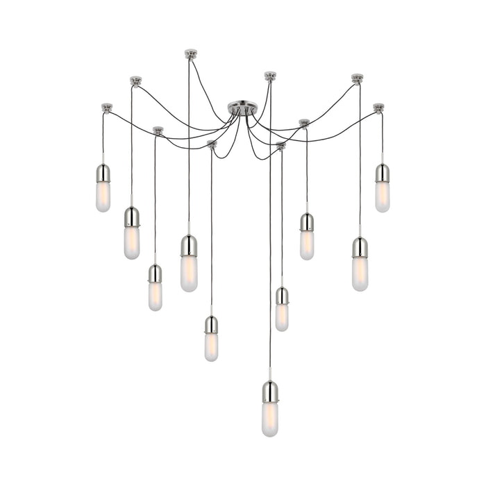 Junio LED Multi Light Pendant Light in Polished Nickel/Frosted Glass (10-Light).