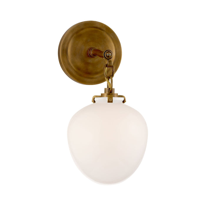 Katie Acorn Wall Light in Hand-Rubbed Antique Brass/White Glass.