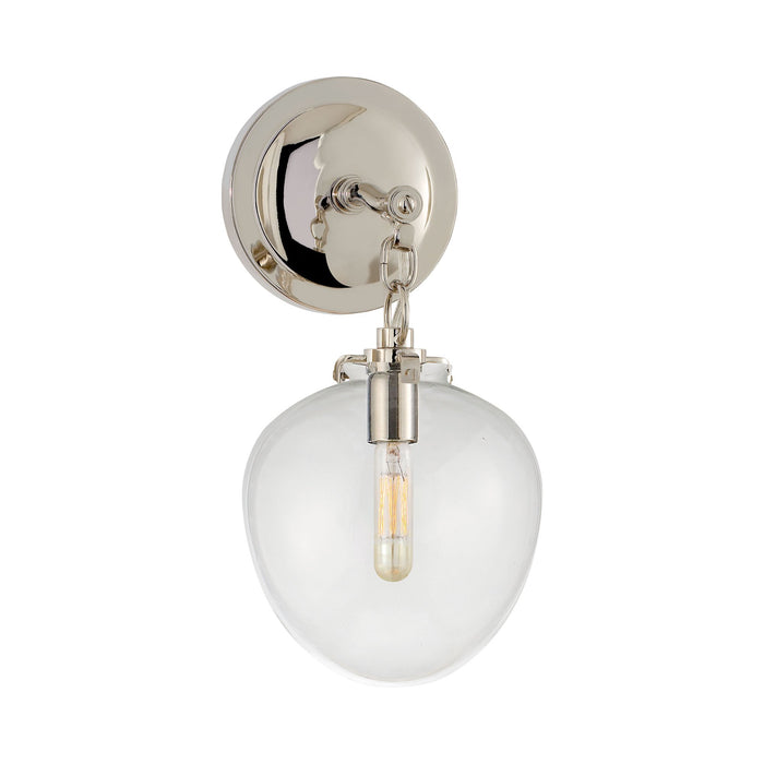 Katie Acorn Wall Light in Polished Nickel/Clear Glass.
