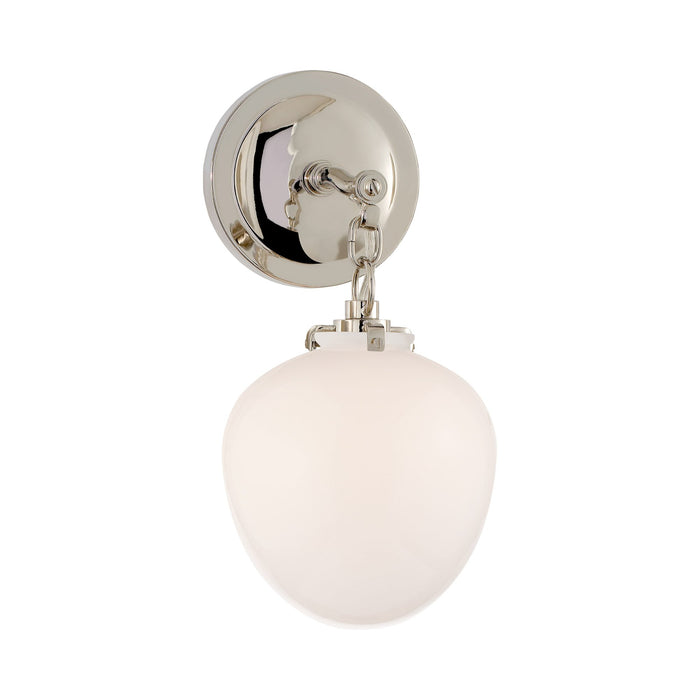 Katie Acorn Wall Light in Polished Nickel/White Glass.