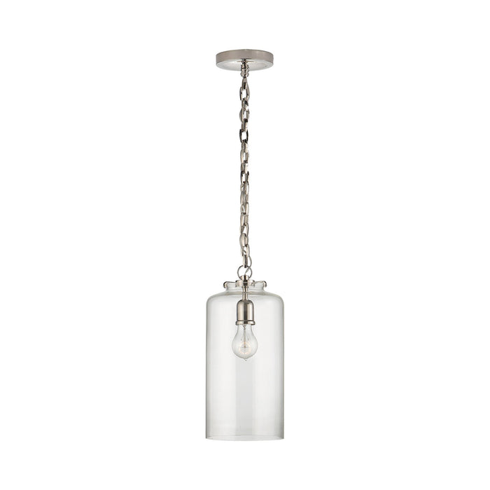 Katie Cylinder Pendant Light in Polished Nickel/Clear Glass.