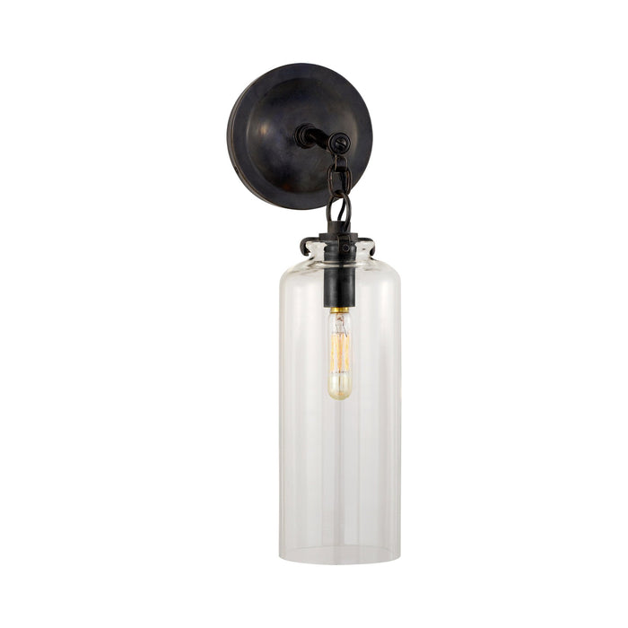 Katie Cylinder Wall Light in Bronze/Clear Glass.