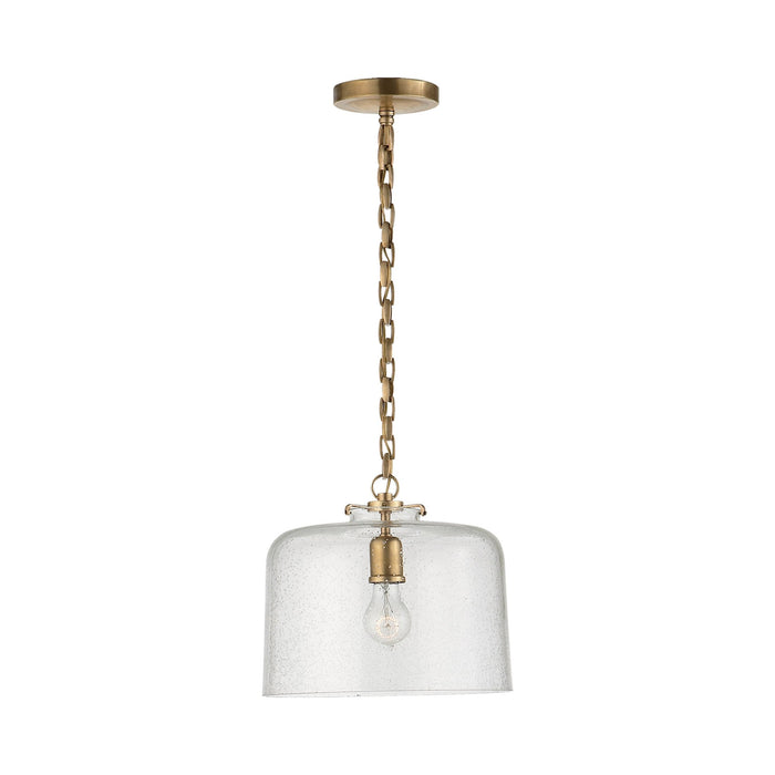 Katie Dome Pendant Light in Hand-Rubbed Antique Brass/Seeded Glass.