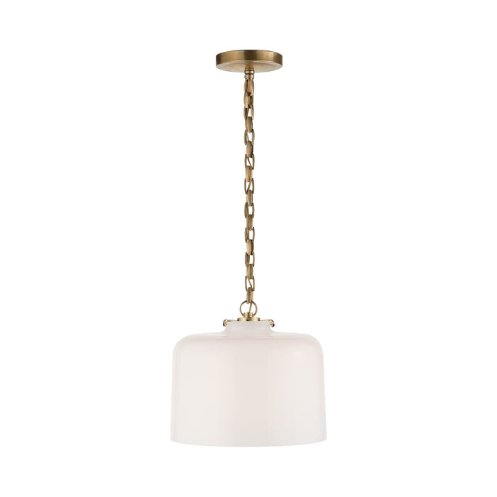 Katie Dome Pendant Light in Hand-Rubbed Antique Brass/White Glass.
