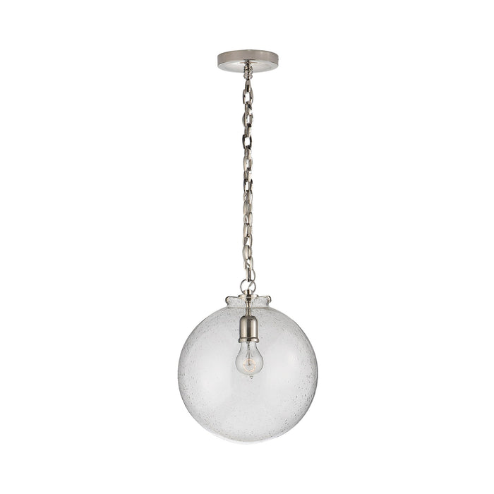 Katie Globe Pendant Light in Polished Nickel/Seeded Glass.