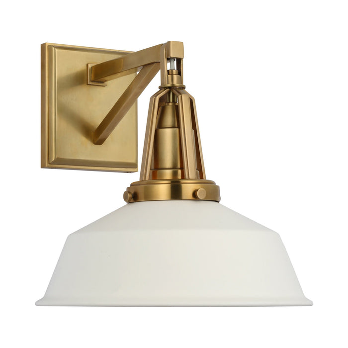 Layton LED Wall Light in Antique-Burnished Brass/Matte White.