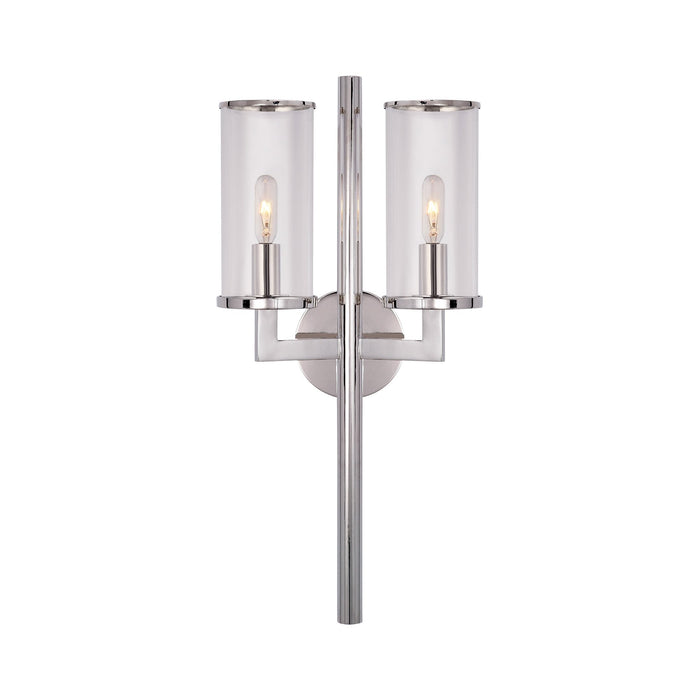 Liaison Double Wall Light in Polished Nickel/Clear.