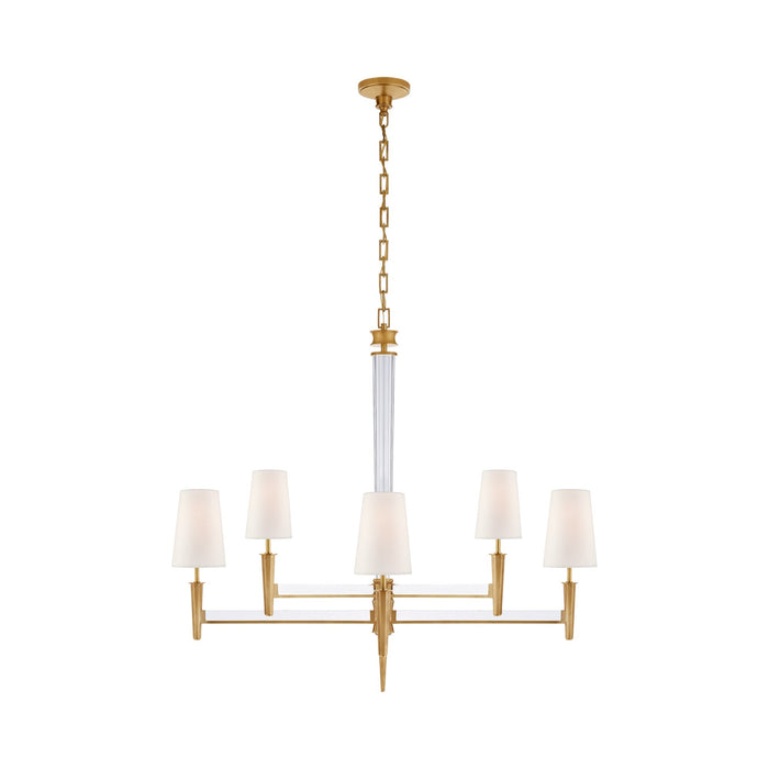 Lyra Chandelier in Hand-Rubbed Antique Brass/Crystal.