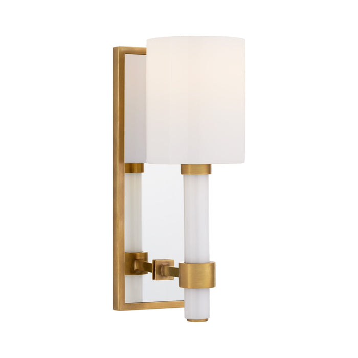 Maribelle Wall Light in Hand-Rubbed Antique Brass/White Glass.