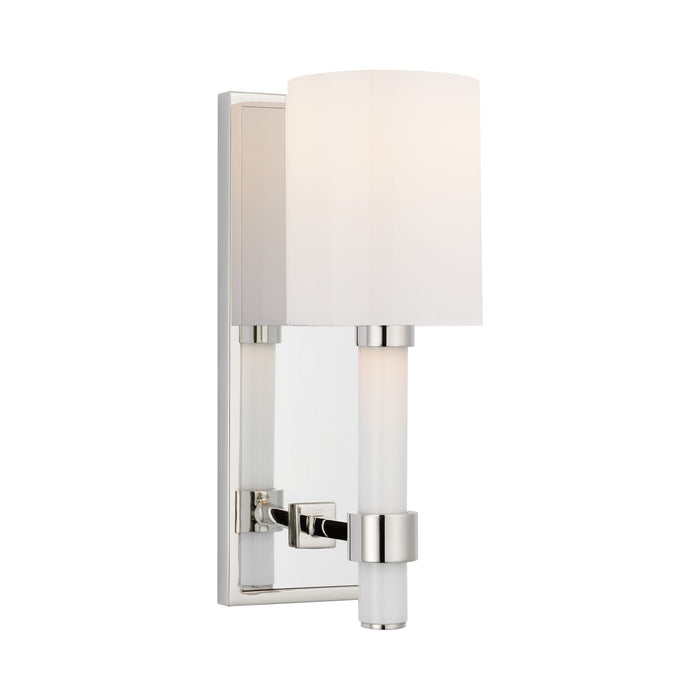Maribelle Wall Light in Polished Nickel/White Glass.