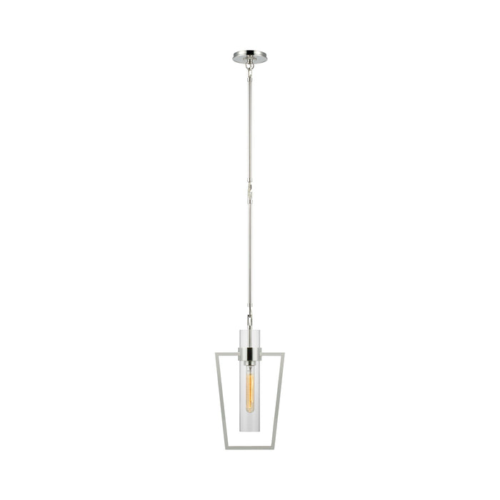 Presidio Caged LED Pendant Light in Polished Nickel/Clear Glass.