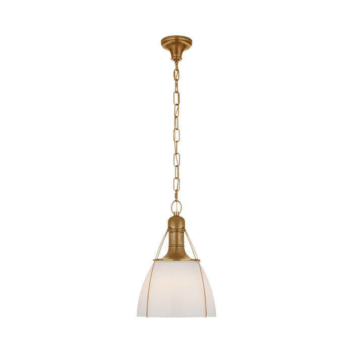 Prestwick Pendant Light in Antique-Burnished Brass/White Glass (Small).