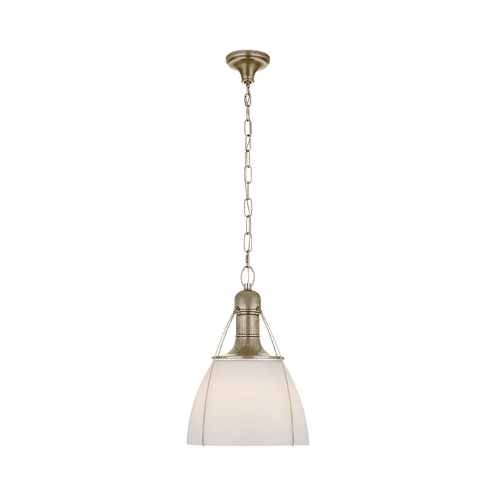 Prestwick Pendant Light in Antique Nickel/White Glass (Large).