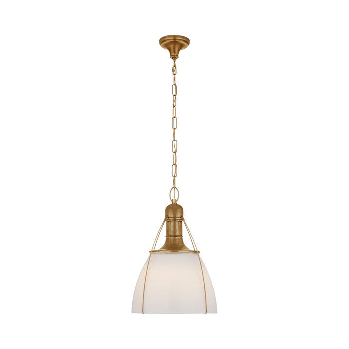 Prestwick Pendant Light in Antique-Burnished Brass/White Glass (Large).