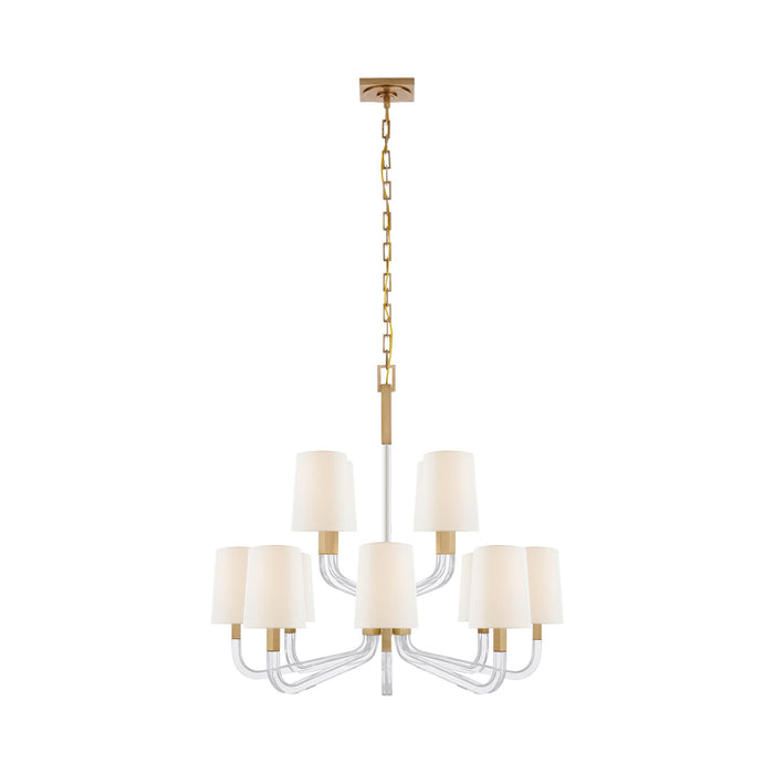 Reagan Chandelier in Antique-Burnished Brass and Crystal/Linen Shades (Medium).