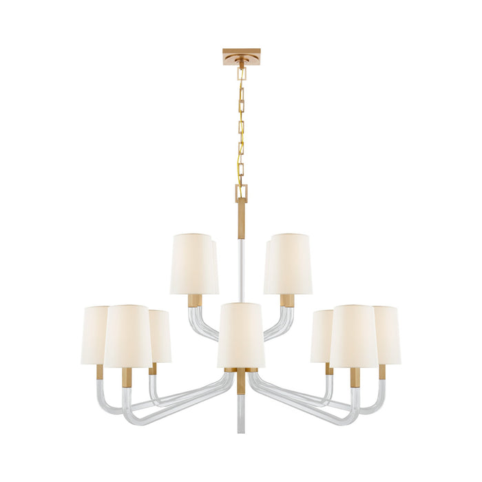 Reagan Chandelier in Antique-Burnished Brass and Crystal/Linen Shades (Grande).