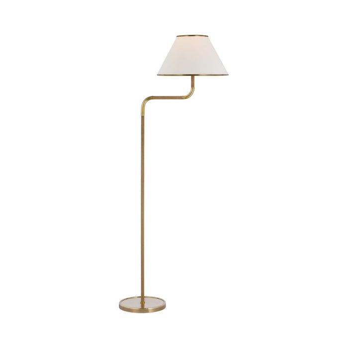 Rigby LED Bridge Arm Floor Lamp in Soft Brass/Natural Oak.