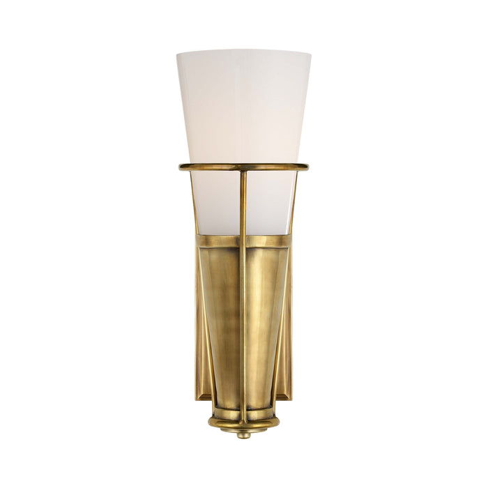 Robinson Wall Light in Hand-Rubbed Antique Brass/White Glass.