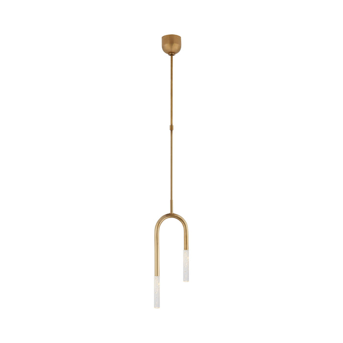 Rousseau Asymmetric LED Pendant Light in Antique-Burnished Brass/Seeded Glass.