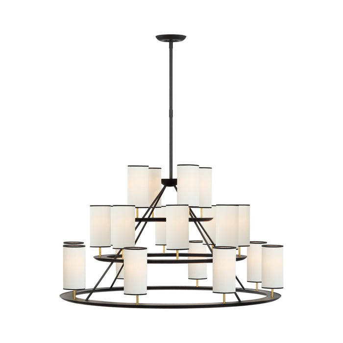 Trevi LED Chandelier in Matte Black and Gild/Linen with Black tape.