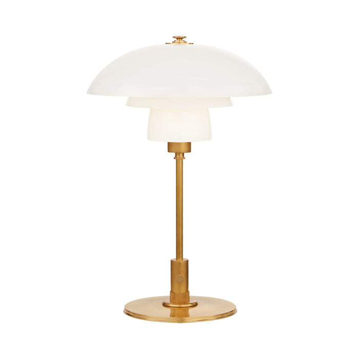 Whitman Desk Lamp in Hand-Rubbed Antique Brass/White Glass.
