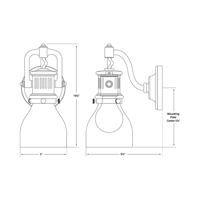 Yoke Suspended Wall Light - line drawing.