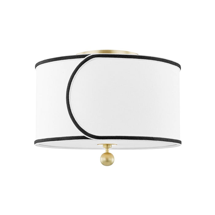 Zara 2-Light Semi-Flush Mount Ceiling Light in Aged Brass.